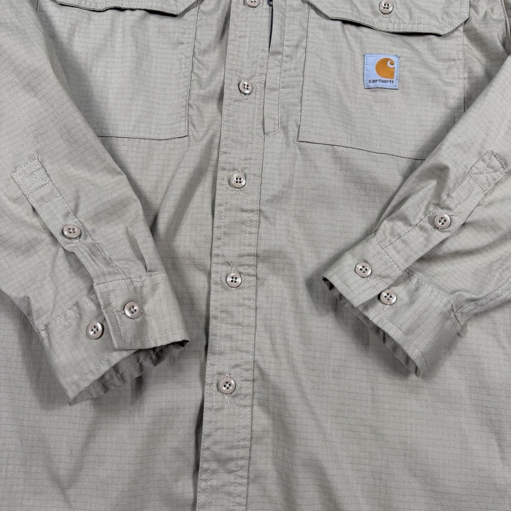 Carhartt Button Up Shirt Mens Large Tan Long Sleeve Vented Workshirt Workwear - Picture 2 of 12